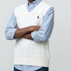 Polo Ralph Lauren White Cable-Knit Cotton Sweater Vest Size L (14-16)